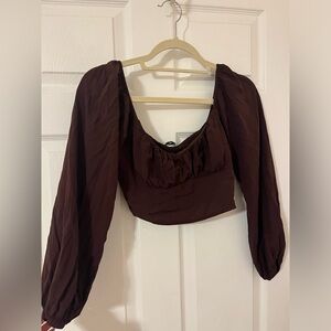 Kendall and Kylie Brown Milkmaid Style Long Sleeved Top